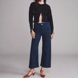 Maeve The Colette Jeans 28P Cropped High Rise Wide Leg Dark Denim Patch Pockets